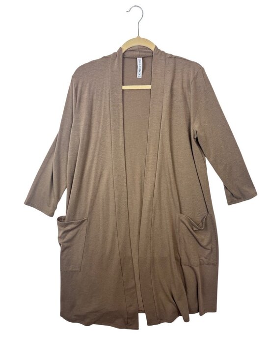 Zenana Premium Sweaters - Z✨3/$30 enana Premium M Tan Taupe Open Front Cardigan 3/4 Sleeves Pockets